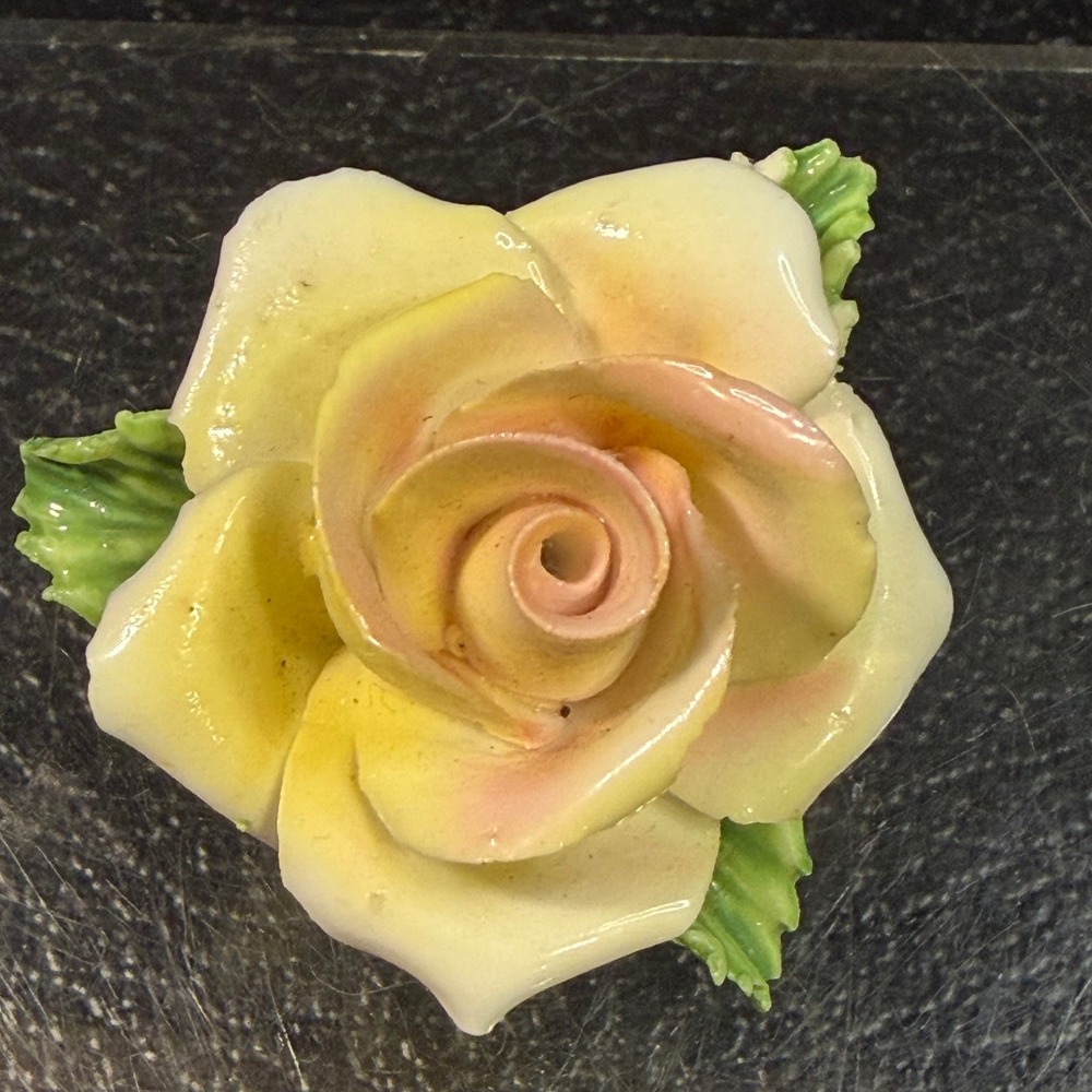 English Bone China Handmade Yellow Rose Floral Brooch Vintage Porcelain England